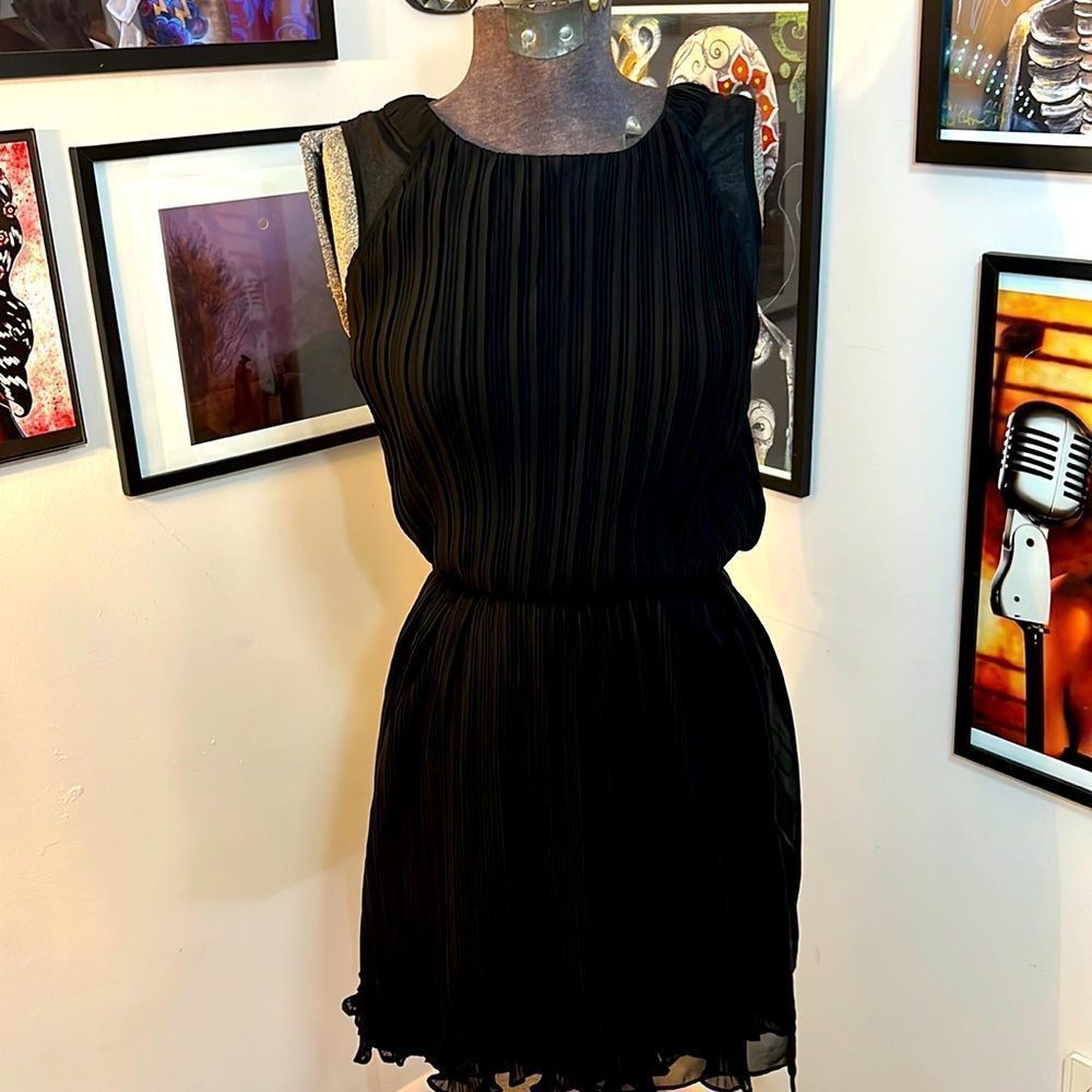 Miss Sixty Pleated Chiffon Mini Dress Black Size 2 Sleeveless Mini Dress